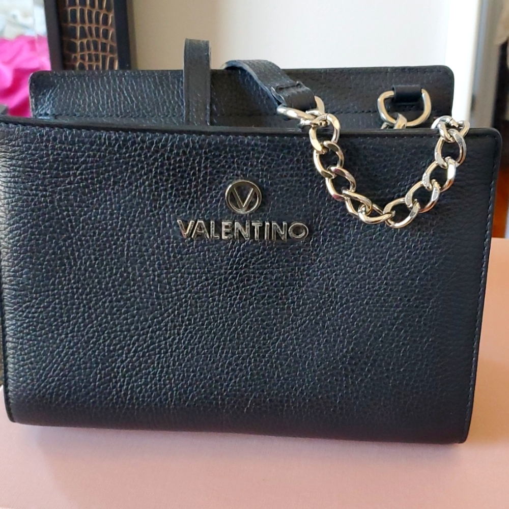 Valentino Black Crossbody Bag with Silver Chain